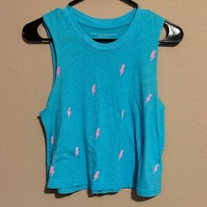 Spiritual Gangster Blue Muscle Tee with Pink Lightning